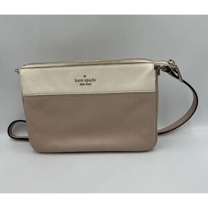 Kate Spade Leila Triple Gusset 2 Toned Pebbled Warm Beige White Crossbody